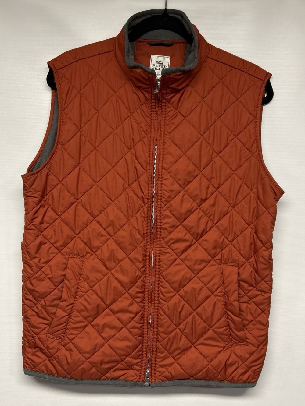 Peter Millar Quilted Rust Orange Men's Vest with Gray Trim